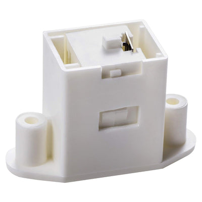 White pedestal drawer door latch for Electrolux and Frigidaire washers.