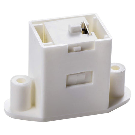 White pedestal drawer door latch for Electrolux and Frigidaire washers.
