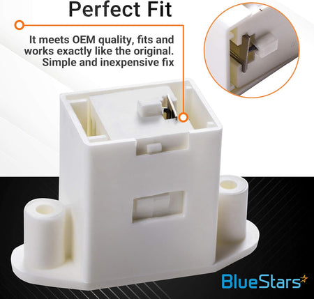 White pedestal drawer door latch for Electrolux and Frigidaire washers with close-up view of the locking mechanism.