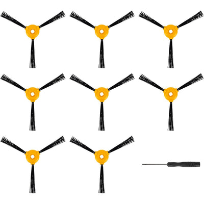 Eight replacement side brushes for Deebot robotic vacuums with a small screwdriver tool.