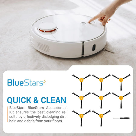 Pack of 8 side brush replacements for Deebot robotic vacuum cleaners with included screwdriver tool.