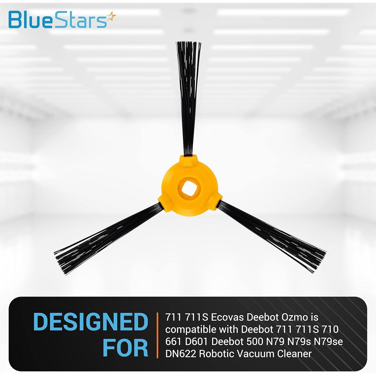 Single yellow side brush replacement for Deebot 711, 710, 500, and N79 series robotic vacuum cleaners.