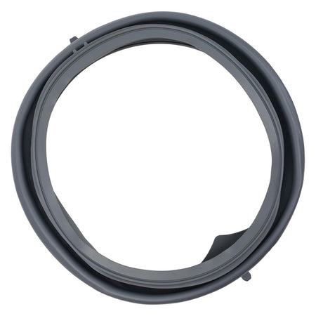 Grey rubber door boot seal for Whirlpool and Maytag front load washers, top-down view.