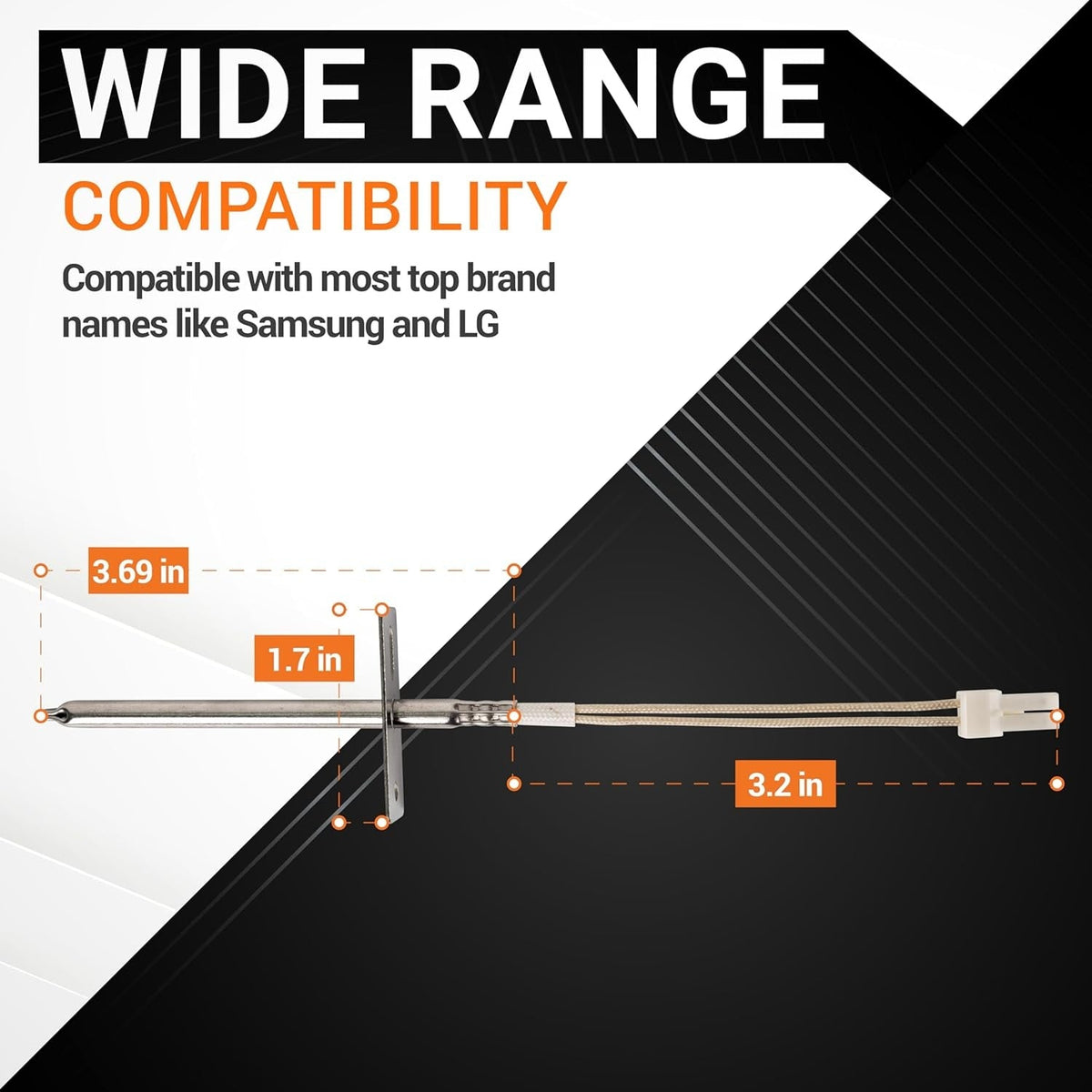Diagram showing dimensions of Samsung and LG compatible oven temperature sensor probe DG32-00002B.