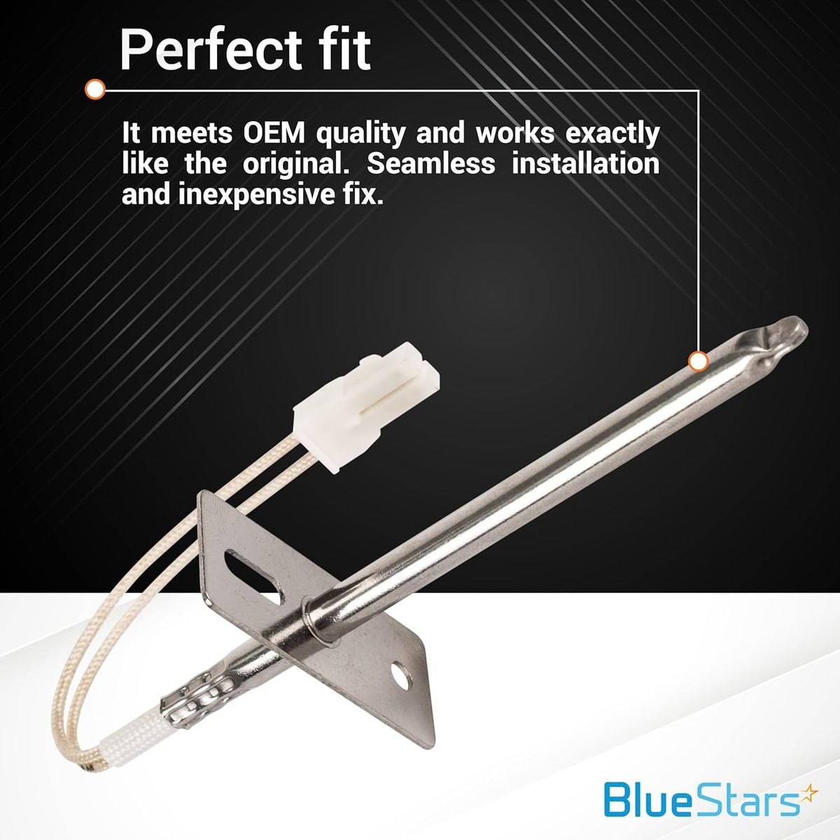Replacement oven temperature sensor probe for Samsung and LG ranges with mounting bracket and wire connector.