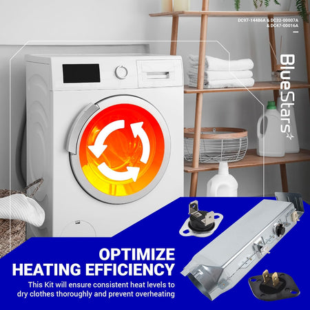 DC97-14486A dryer heating element kit with thermostats for Samsung dryer repair.