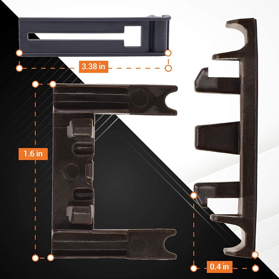 Dishwasher rack adjuster components with dimension labels for Whirlpool, Kenmore, and KitchenAid models.