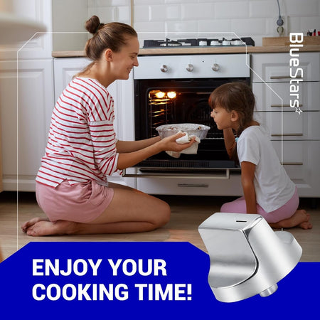 W11366438 gas range stove control knob replacement shown in a lifestyle kitchen setting.
