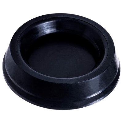 Close-up of a round black rubber plunger gasket replacement part.