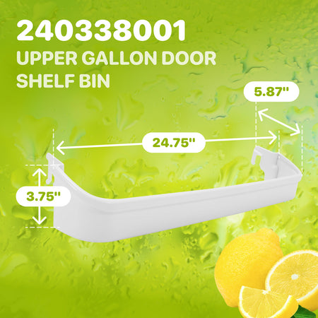 240338001 Refrigerator Upper Gallon Door Shelf Bin with dimensions diagram showing 24.75, 5.87, and 3.75 inches