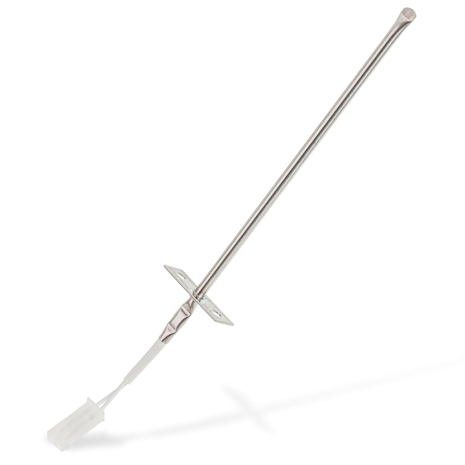 Oven temperature sensor probe with mounting bracket and connector for Frigidaire and Kenmore ranges.