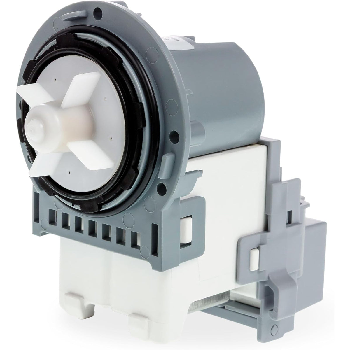 DC31-00054D washer drain pump motor, front three-quarter view showing impeller and mounting housing