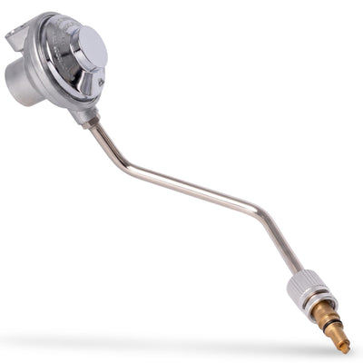 Replacement propane gas regulator with metal tube and brass connector for Blue Rhino Razor griddles.