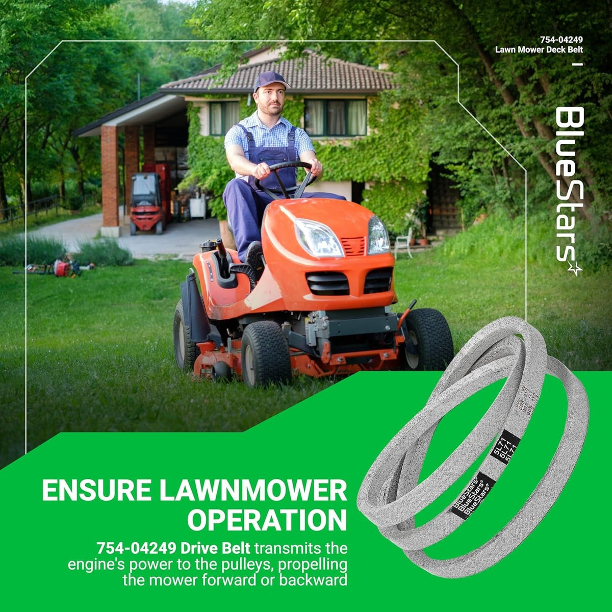 Replacement 754-04249 mower drive belt for MTD, Troy-Bilt, and Huskee lawn tractors.