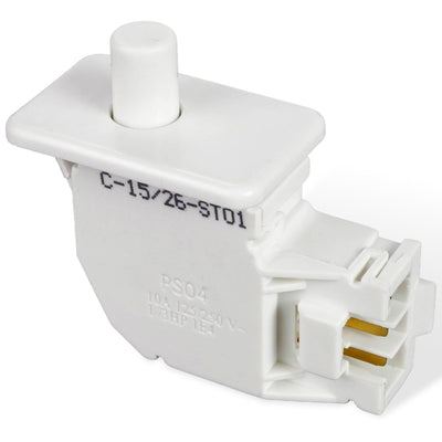 White WE04X28977 dryer door switch replacement for GE and Hotpoint dryers.