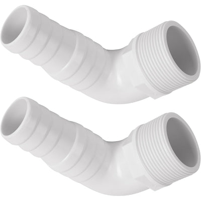 Two white SPX1105Z3 1.5-inch 90-degree elbow pool hose adapters.