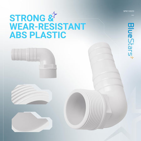 SPX1105Z3 1.5-inch 90-degree elbow pool hose adapter made of wear-resistant white ABS plastic.