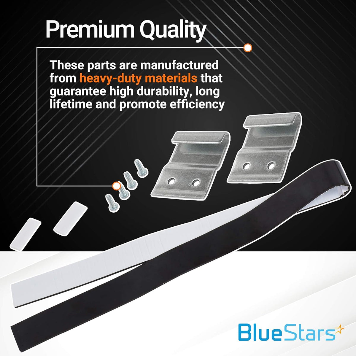 8572546 washer dryer stacking kit components including metal brackets, screws, adhesive strips, and protective pads.