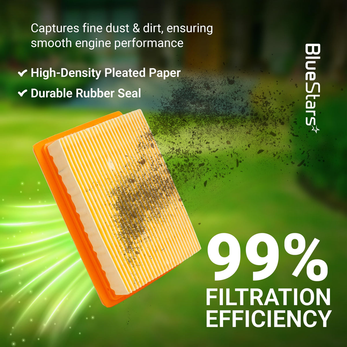 Pleated paper air filter for Stihl backpack blowers with high-density filtration and durable rubber seal.