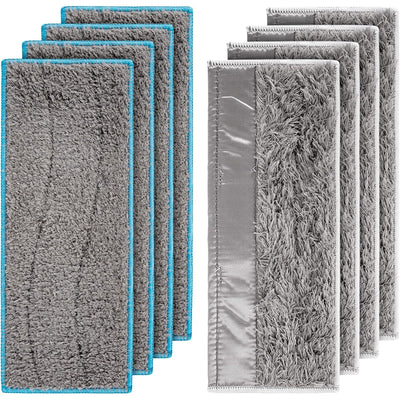 Set of 4 blue-trimmed wet mopping pads and 4 dry microfiber pads for iRobot Braava Jet M6.