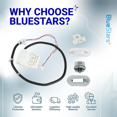 290D3070P002 Door Lid Lock Switch Assembly, product and components shown in a Bluestars feature graphic
