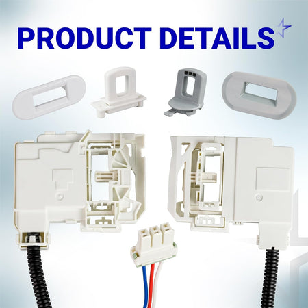 290D3070P002 Door Lid Lock Switch Assembly product details showing front, back, components, and wired connector