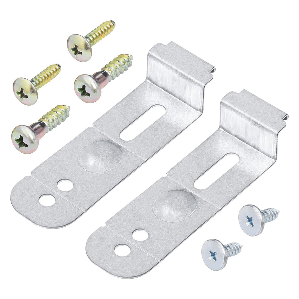 Samsung dishwasher mounting bracket assembly kit with two metal brackets and six mounting screws.
