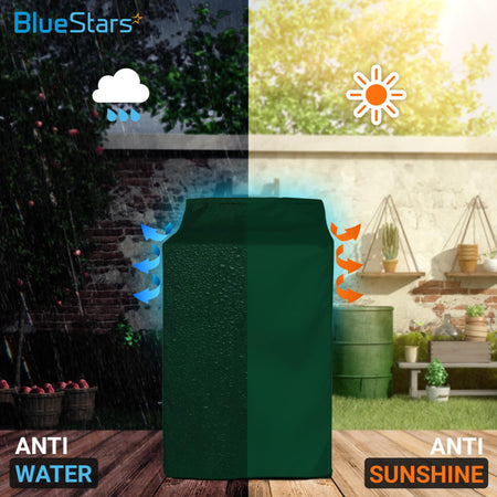 Green waterproof and sun-resistant top-load washing machine cover for outdoor protection.