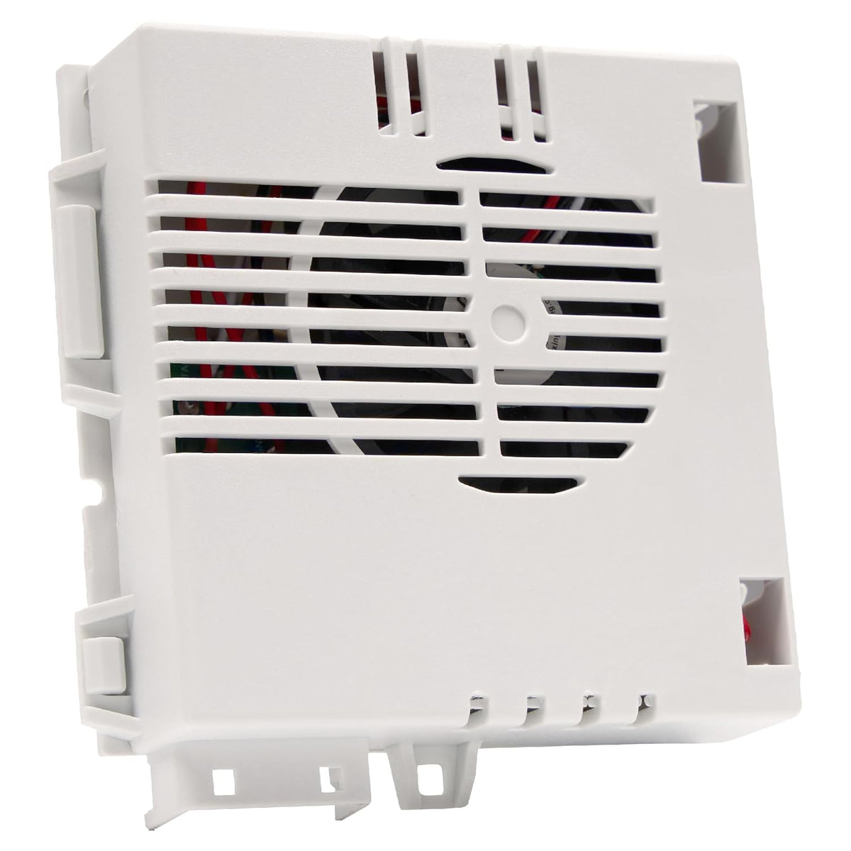 White dishwasher vent assembly fan for Frigidaire and Kenmore appliances.