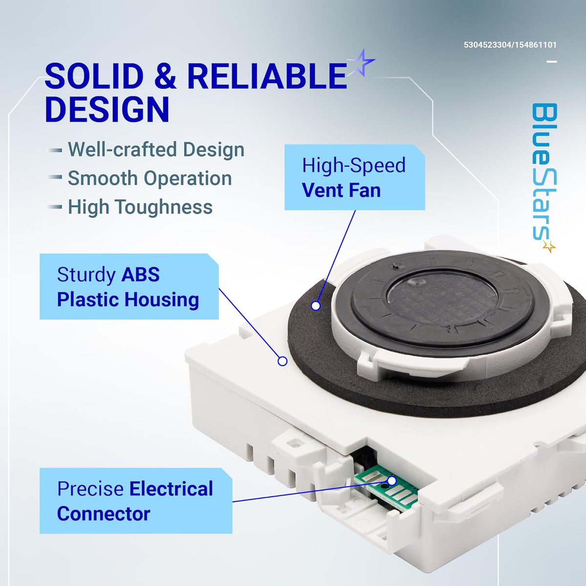 Dishwasher vent assembly with high-speed fan, ABS housing, and electrical connector for Frigidaire and Kenmore models.