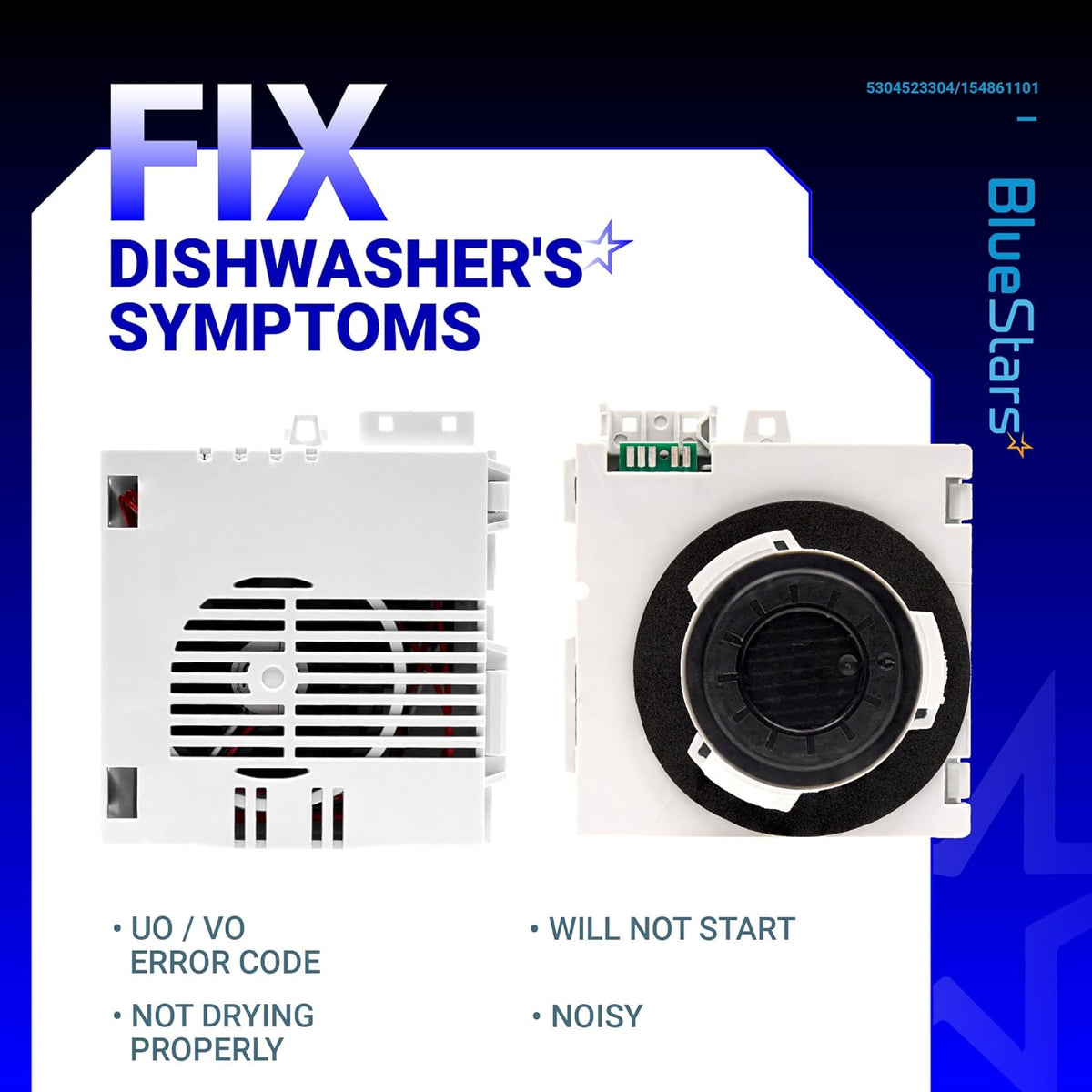 Front and back view of 5304523304 dishwasher vent assembly for Frigidaire and Kenmore appliances.