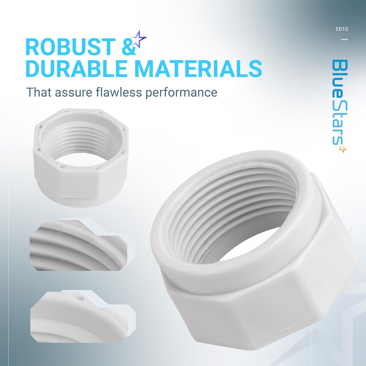 White plastic feed hose mender nut replacement for Pentair Legend and Letro pool cleaners, close-up view.
