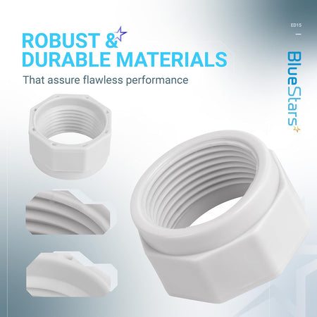 White plastic feed hose mender nut replacement for Pentair Legend and Letro pool cleaners, close-up view.
