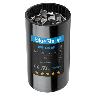 BlueStars 108-130 uF 110-125 VAC CD60 round start capacitor for pool and well pumps.