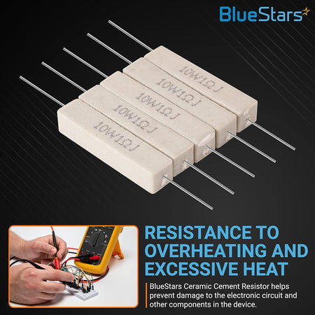 Set of five 10W 1 ohm ceramic cement resistors with wire leads shown in a product overview image.