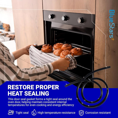 316239700 range oven door seal gasket with mounting clips shown in a lifestyle graphic for heat sealing efficiency.