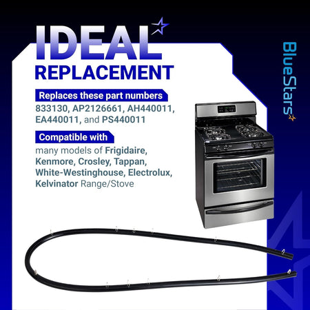 316239700 range oven door seal gasket with mounting clips for Frigidaire and Kenmore stoves.