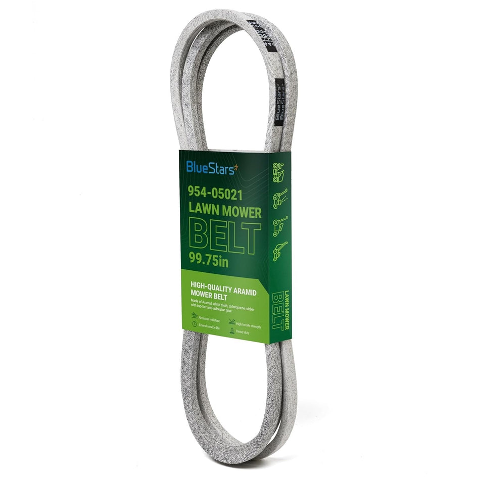 954-05021 replacement mower deck belt in branded packaging for Cub Cadet and Troy-Bilt lawn tractors.