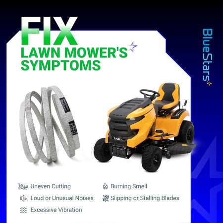 954-05021 mower deck belt shown with a lawn tractor to illustrate common repair symptoms and compatibility.