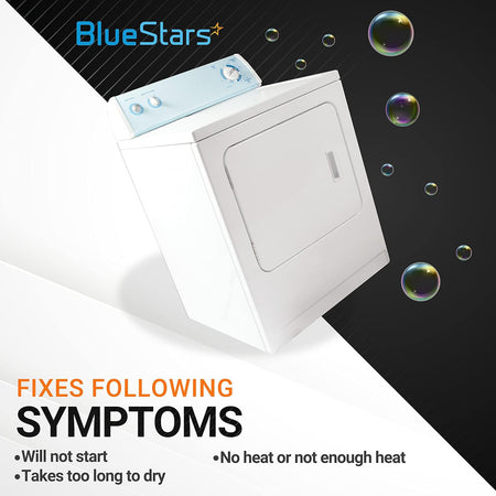 White dryer showing symptoms fixed by replacement thermostat and thermal fuse for LG and Kenmore dryers.