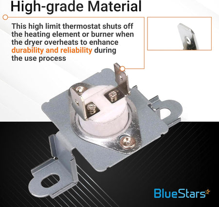 6931EL3003C dryer high limit thermostat with metal mounting bracket and electrical terminals for LG and Kenmore dryers.