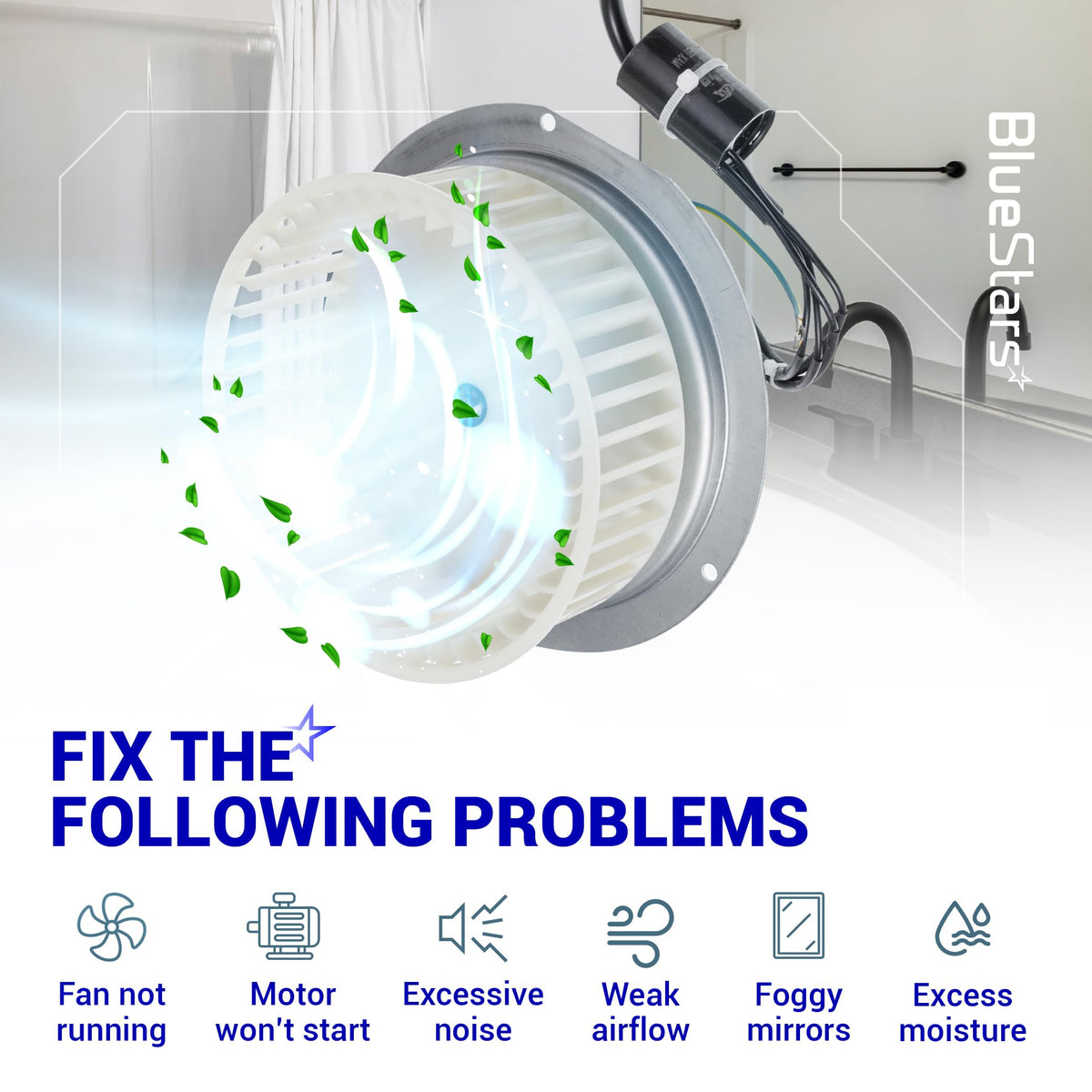 0695B000 bathroom fan motor assembly with blower wheel and capacitor for ventilation repair.