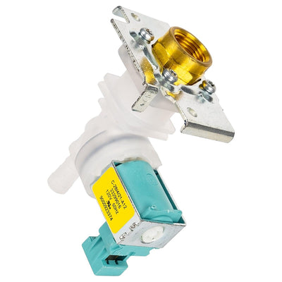 Replacement dishwasher water inlet valve with brass fitting and solenoid for Bosch, Thermador, and Kenmore appliances.