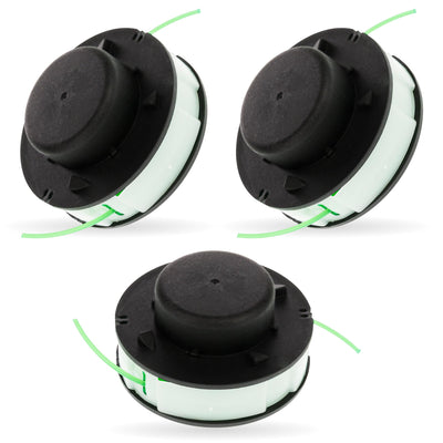 Three FSA 56 replacement spools for Stihl AutoCut string trimmers with pre-wound green cutting line.