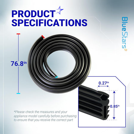 Technical specification diagram for 3920DD3005A dishwasher door gasket seal showing length and cross-section dimensions.