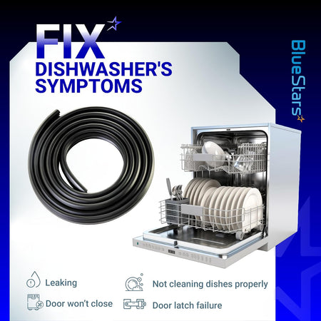 3920DD3005A dishwasher door gasket seal coiled with dishwasher illustration showing common repair symptoms.