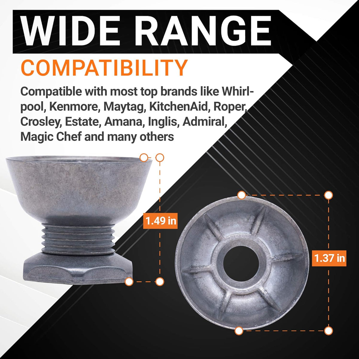 8066184 dryer motor pulley showing side and bottom dimensions for Whirlpool, Kenmore, and Maytag compatibility.