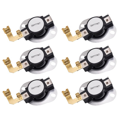 Set of six 3977767 dryer thermostat replacements for Whirlpool and Kenmore dryers.