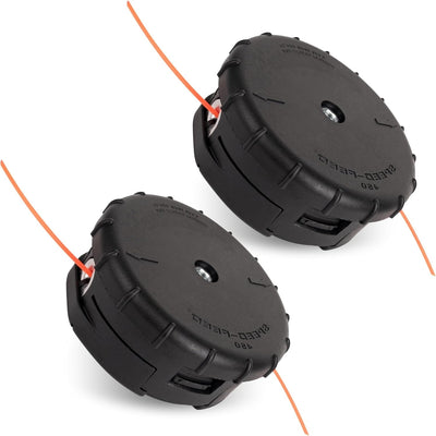 Two Speed-Feed 450 trimmer heads with pre-installed orange cutting line for Echo string trimmers.