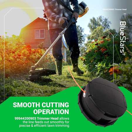 Speed-Feed 450 trimmer head for Echo string trimmers shown in a lifestyle garden maintenance graphic.